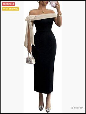 Off Shoulder Bow Tie Maxi Dress for Cocktail Parties and Evening Events